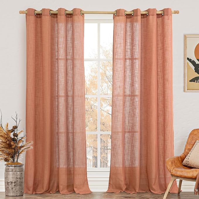 Terracotta Linen Curtains 84 Inch Length 2 Panels by LAMIT