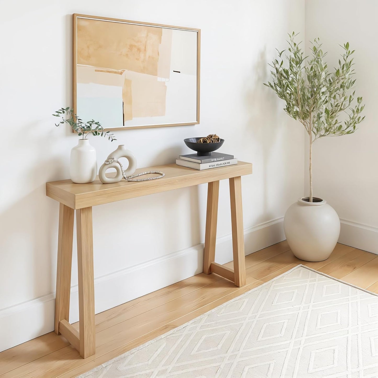 Plank+Beam Solid Wood Console Table, 46.25 Inch, Sofa Table, Narrow Entryway Table for Hallway, Behind The Couch, Living Room, Foyer, Easy Assembly, Blonde