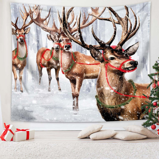QGHOT Winter Tapestry Wall Hanging Winter Forest Backdrop Christmas Snowy Deer Wall Decor Snow Elk Tapestries for Bedroom Living Room Dorm Party Decoration, Extra Large