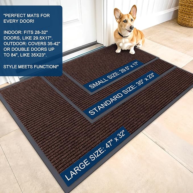 OLANLY 2-Pack Front Door Mats 71x23, Waterproof Heavy-Duty Doormats | Brown - Image 2
