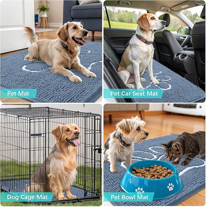 OLANLY Dog Door Mat for Muddy Paws 32x20, Paw Print Design Chenille Mud Mat | - Image 8