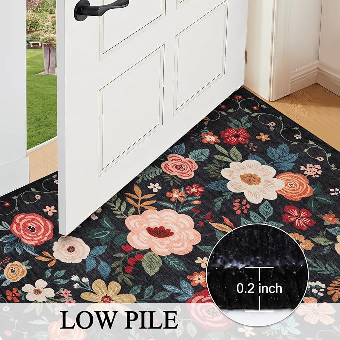 DUKINO 2x8 Runner Rug, Floral Washable Kitchen Runner Rug Non Slip, Soft Indoor - Image 6