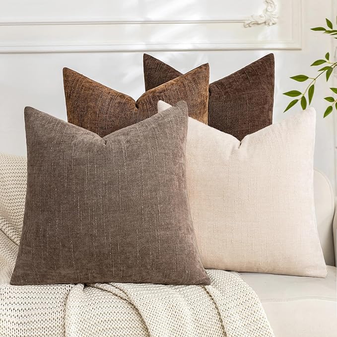 Set of 4 Soft Textured Decorative Throw Pillow Covers 24x24 Inch Cozy Farmhouse by Cozoomy