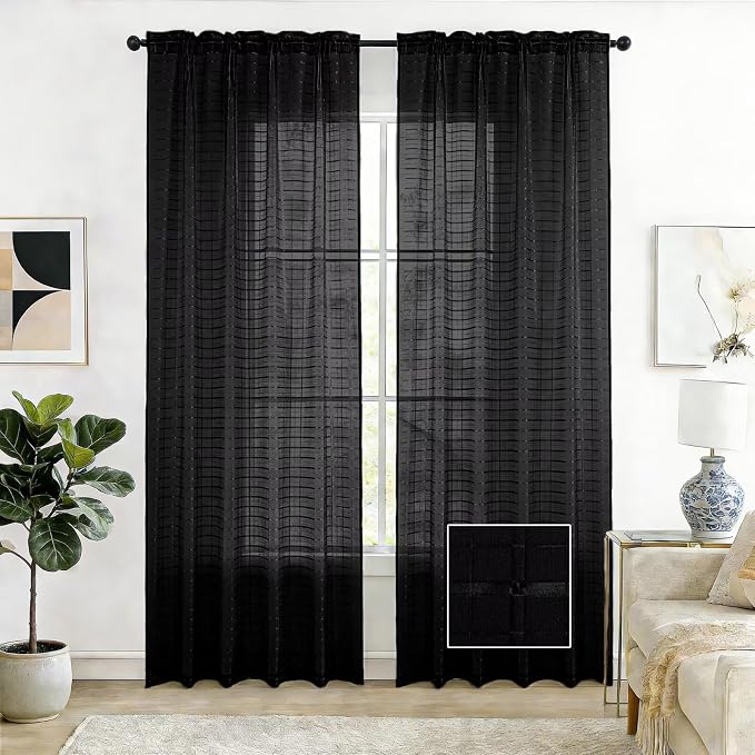 SpaceDresser Check Sheer Curtains 84 Inches Long by SpaceDresser