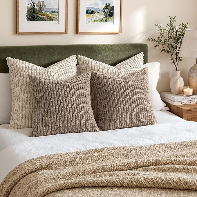 MIULEE Euro Sham Corduroy Decorative Throw Pillow Covers 22x22 Light Brown | - Image 3
