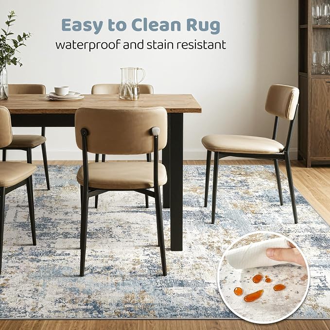 LOONGRUG 6x9 Area Rugs Washable Neutral Modern Living Room Rug Blue | Abstract - Image 6
