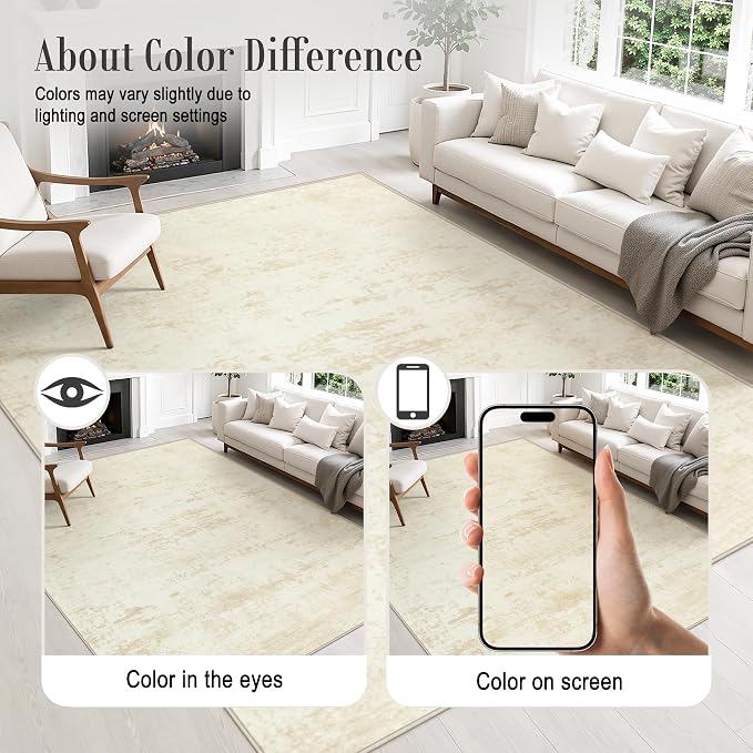 Area Rug Living Room: 3x5 Modern Washable Indoor Soft Carpet Beige | - Image 6