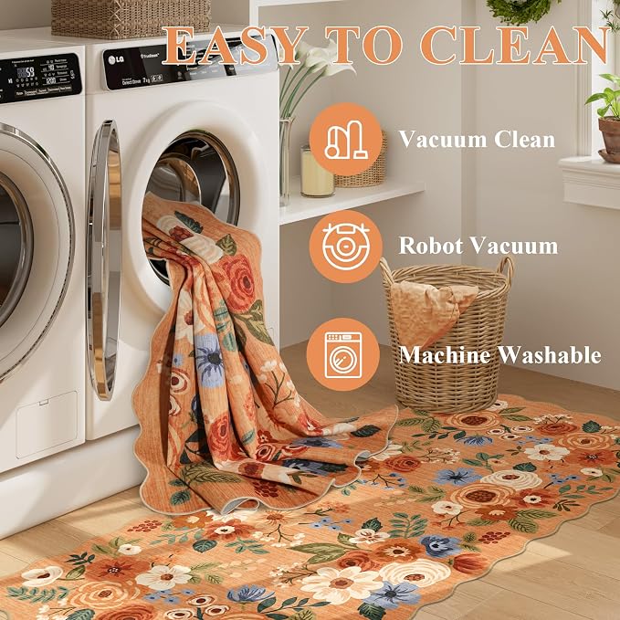 DUKINO 2x3 Rugs for Entryway, Floral Door Mat Washable Kitchen Rugs, Low Pile - Image 6