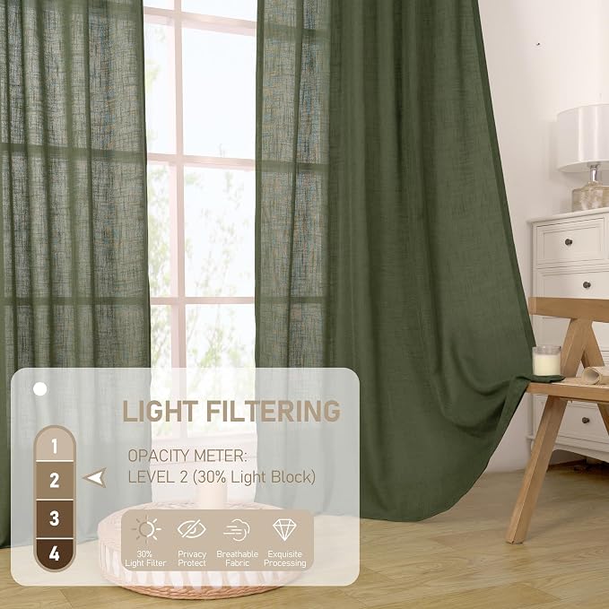 120 Inches Long Linen Curtains for Living Room 2 Panels Semi Sheer | Privacy - Image 4
