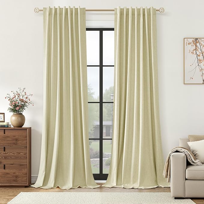 100% Blackout Linen Curtains for Bedroom 90 inches Long, Thermal Insulated Room by Guken