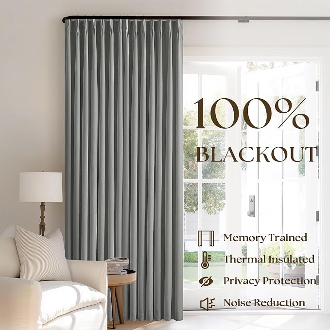 Charcoal Grey Pinch Pleated 100% Blackout Linen 96 Inch Bedroom Curtains | - Image 3