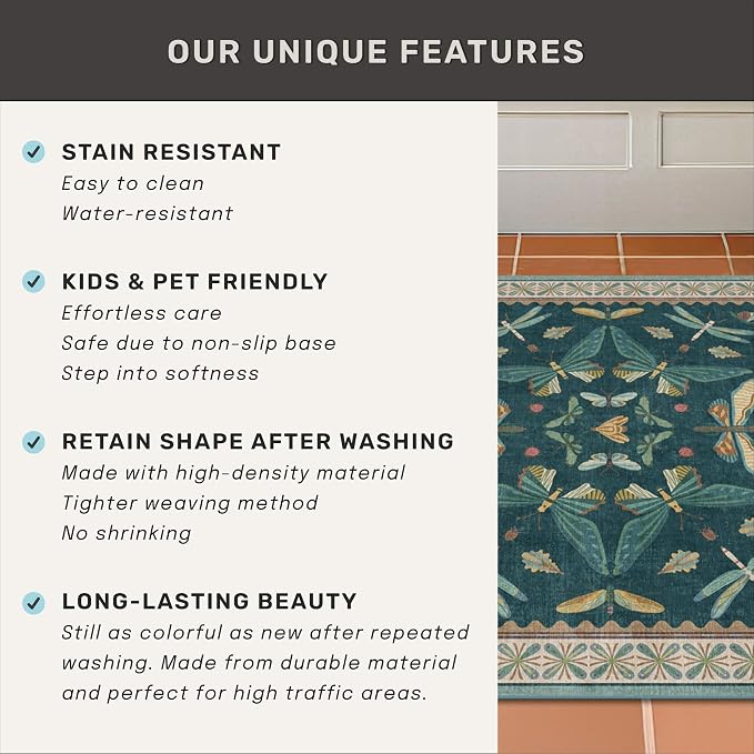 Washable Runner Rug for Hallway 2'6"x12', Foldable Insect Print Décor - Image 6