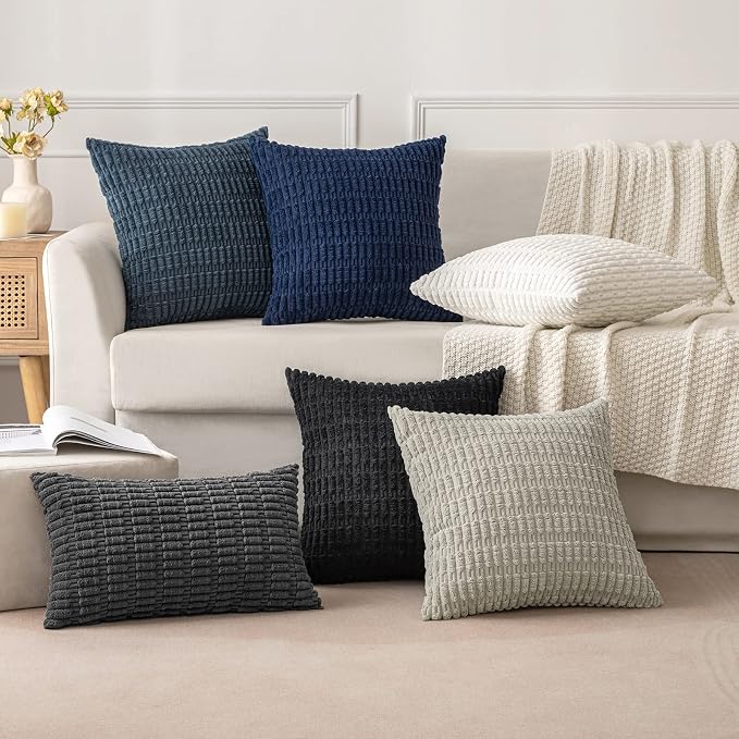MIULEE Corduroy Decorative Throw Pillow Covers 18x18 Dark Grey Pack of 2 | Soft - Image 3