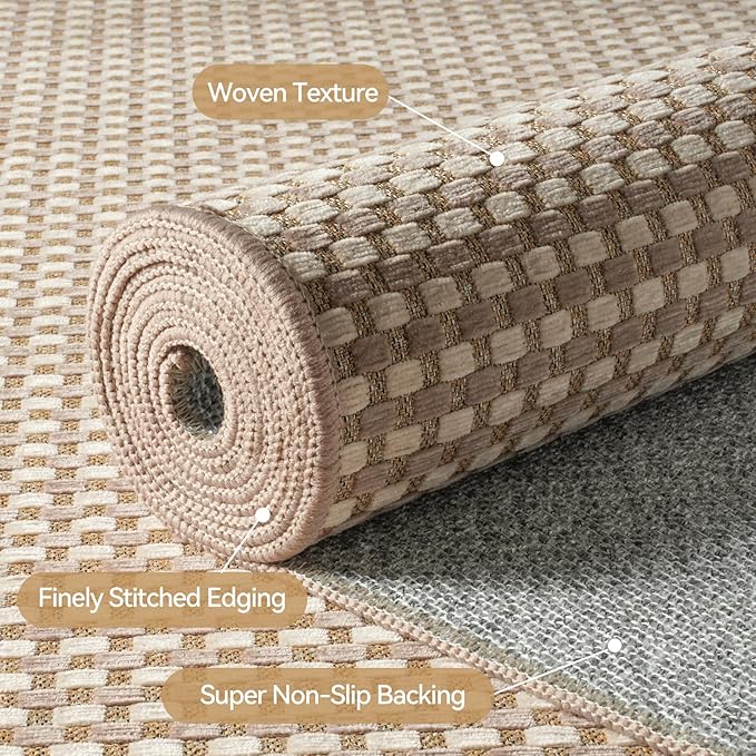 Hallway Runner Rug Extra Long Kitchen Runner Washable Brown 2x8 ft | Boho Woven - Image 5