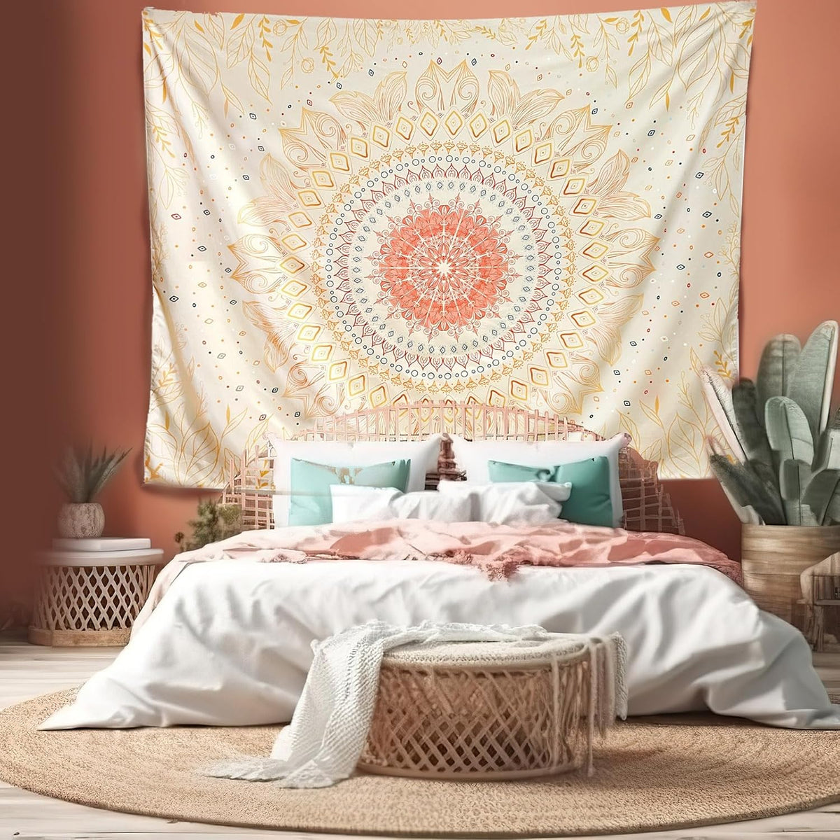 Damanse Floral Tapestry Wall Hanging Cute,Boho Wall Tapestry for Bedroom Aesthetic,Mandala Living Room Decor for Teen Girls (Yellow, 59.8"x78.7")