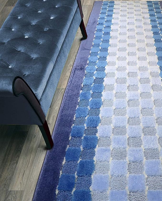 7 Ft Blue Hallway Runner Rug, Custom Size, Non Slip Washable, Pet Friendly | by ORFAHOME