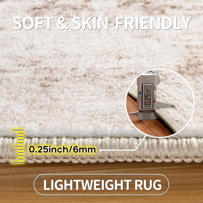 5x7 Area Rugs for Living Room Bedroom Dining Room Washable Beige Ivory | Soft - Image 6
