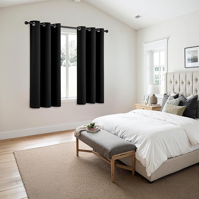 MIULEE Blackout Curtains for Bedroom 2 Panels 40 x 54 Inch Long Black | Thermal - Image 6