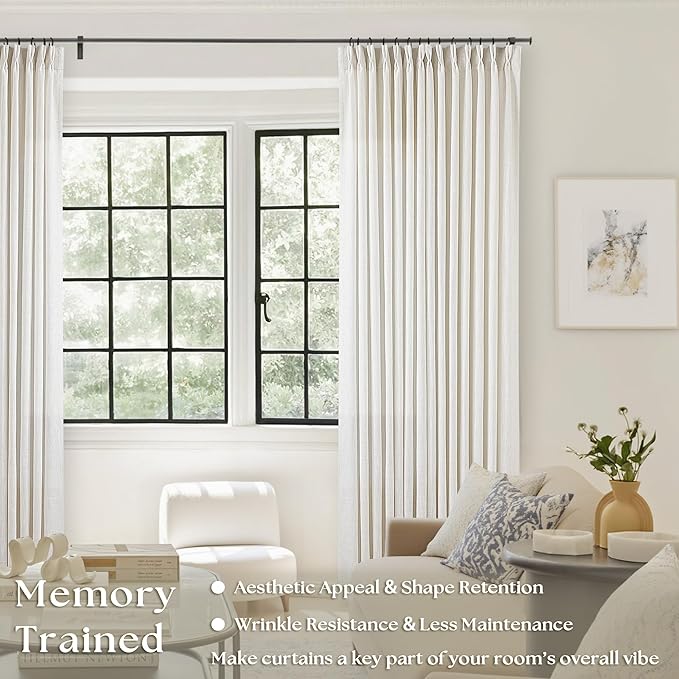 Natural Linen Pinch Pleated Curtains 120 Inches Long W40xL120 | Pleated Drapes - Image 2