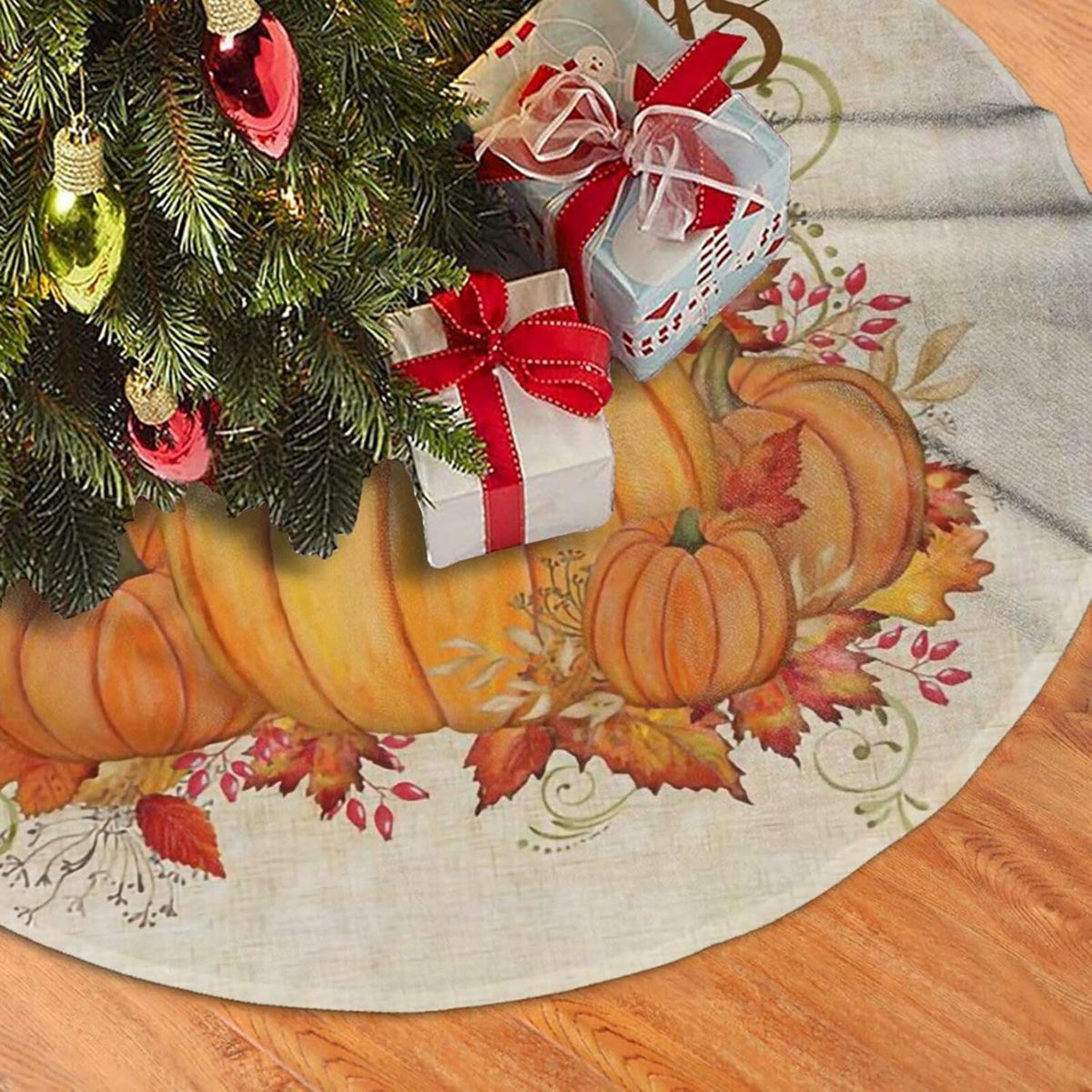 Christmas Tree Skirt,Fall Blessings Xmas Tree Skirt Rustic Farmhouse Tree Skirt for Christmas Decor Xmas Holiday Home Party Decorations48