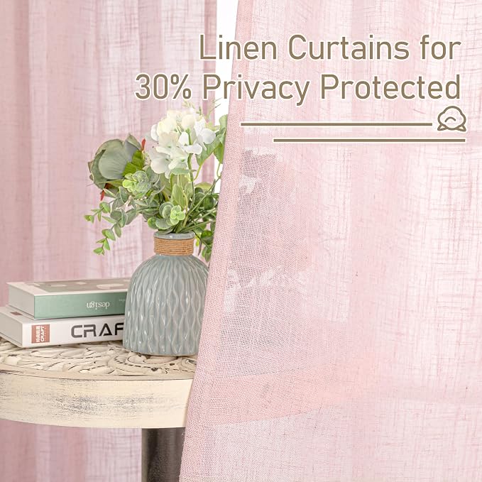 72 inch Pink Semi Sheer Linen Curtains - Image 5