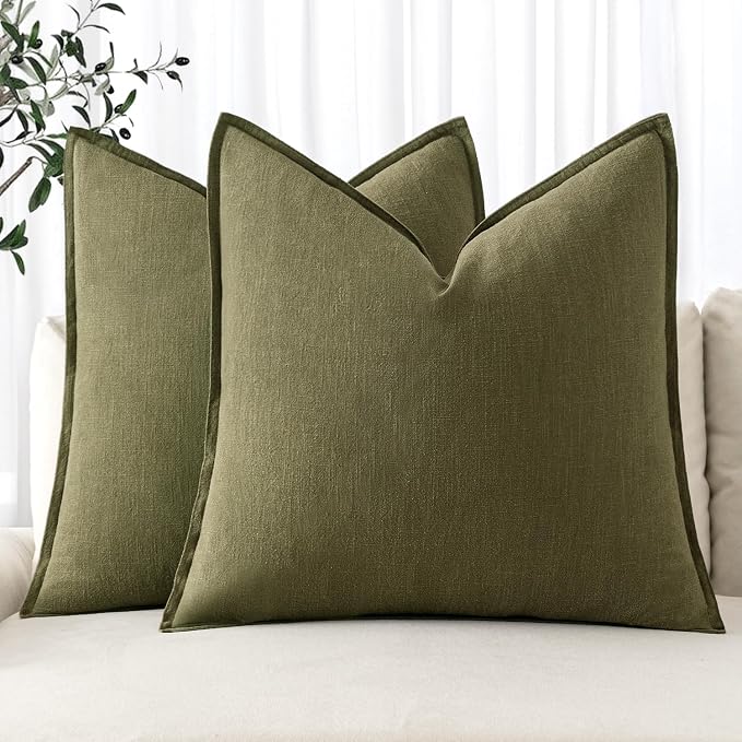 MIULEE Decorative Linen Pillow Covers 18x18 Inch Green | Boho Farmhouse​ by MIULEE