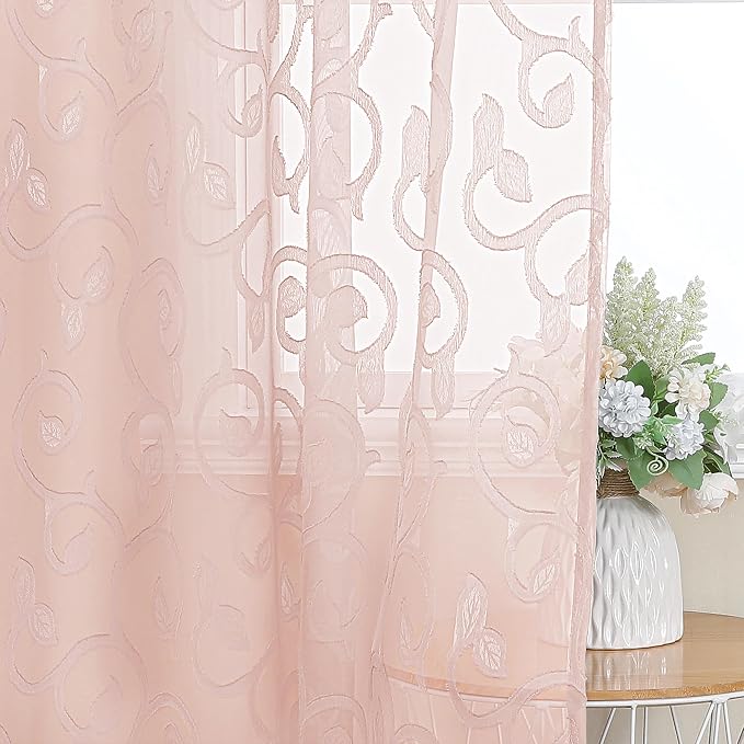 Furman Blush Pink Sheer Curtains 36 inch Length 2 Panels Set - Image 3