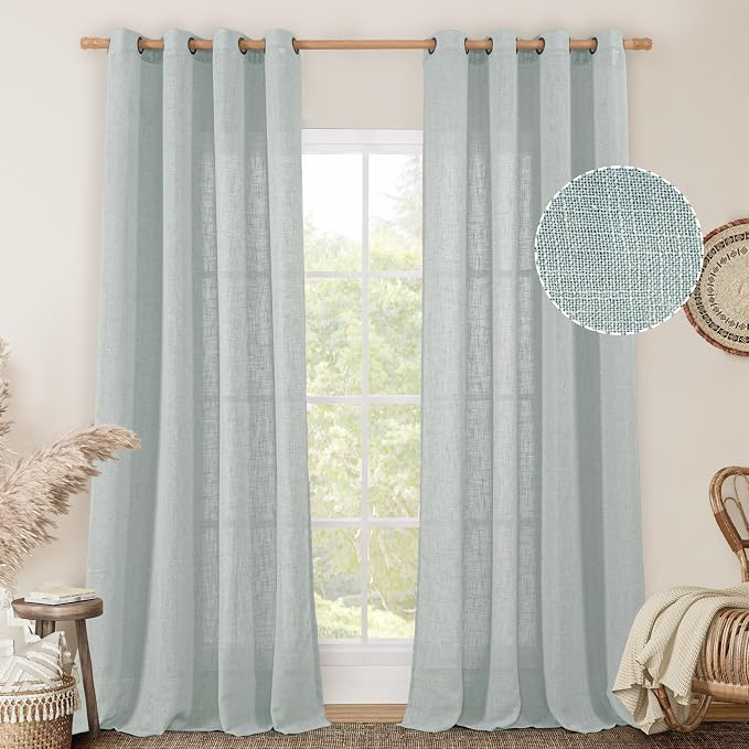 102 Inch Sheer Linen Curtains for Living Room 2 Panels Set, 52 x 102 Inch by LAMIT