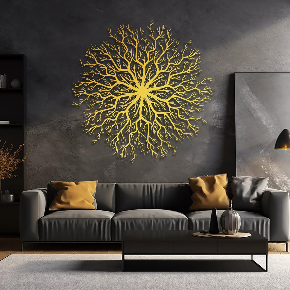 Tree of Life Metal Wall Art, Metal Tree Wall Art, Large Round Sculpture, Round Branch Wall Decor, Large Branch Artwork, Nature Sign, Wall Decor for Living Room, Housewarming Gift (Black, 19"x19"|47x47cm)