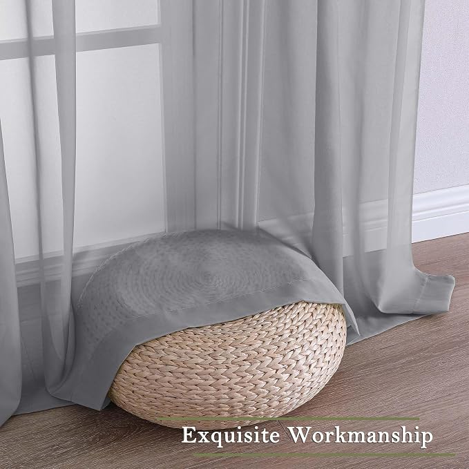 Charcoal Grey Sheer Curtains 63 Inch Length 2 Panels, Rod Pocket Light - Image 9