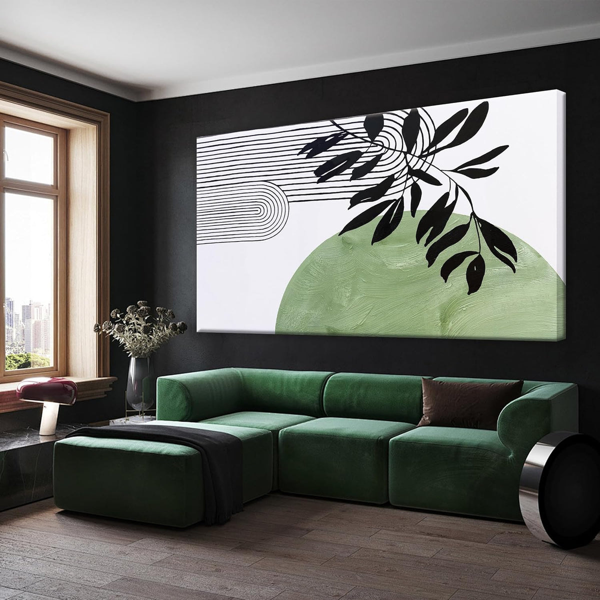 TAIJXAGSG Abstract Boho Green Wall Art Modern Canvas Art Wall Decor Artwork Abstract Wall Decor Minimalist Canvas Painting Prints Picture For Bedroom Bathroom Office Wall Artwork 20"X40"