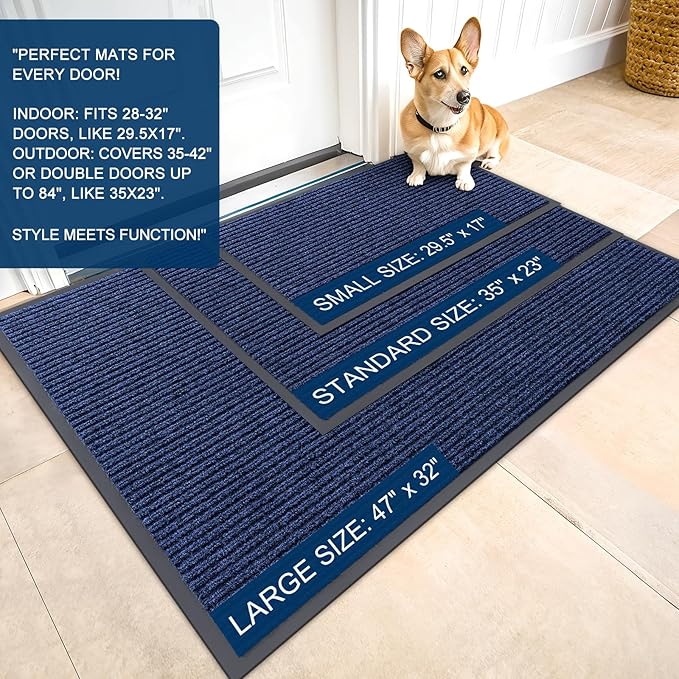 OLANLY 2-Pack Front Door Mats 29.5x17, Waterproof Heavy-Duty Doormats | Blue - Image 2