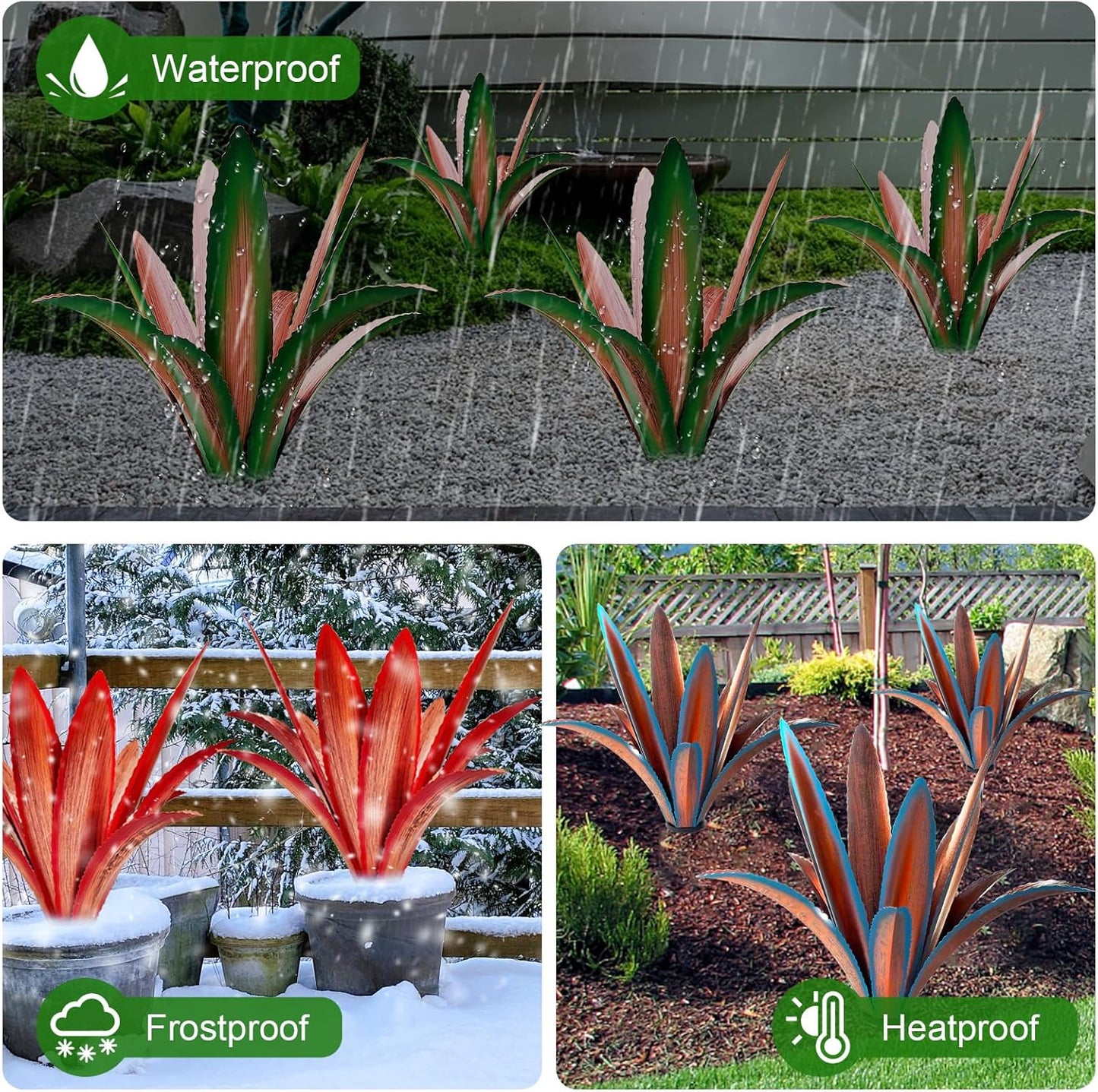 TOMBABY Enlarge Thickened Wind Resistant Metal Agave Garden Art Metal Plant Country Garden Sculpture Statue Outdoor Decoration Agave Metal Plant Courtyard Garden Lawn Ornament Gift (2, 12 Leaves red)