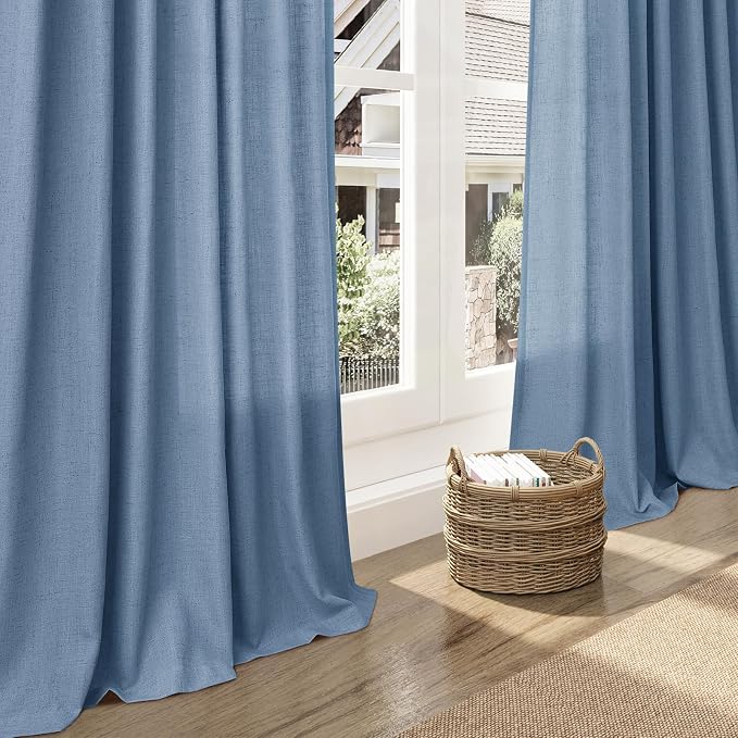 Linen Stone Blue Curtains 108 inch Living Room Back Tab Light Filtering Semi - Image 4