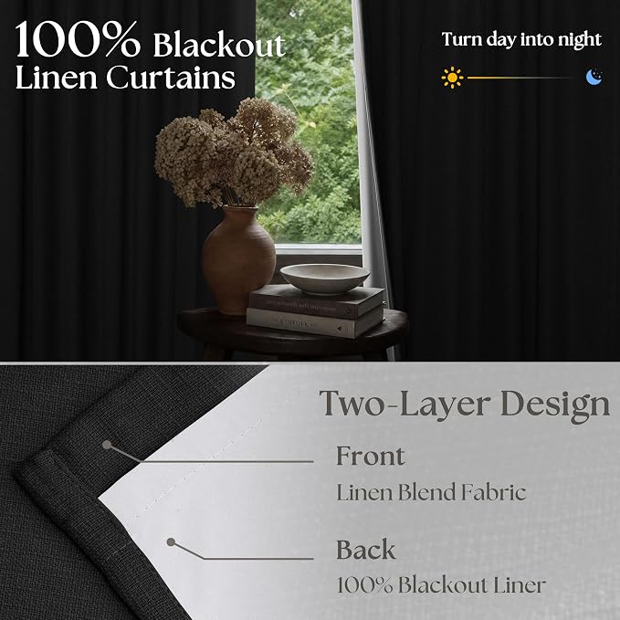 Black 108 Inch Pinch Pleated 100% Blackout Curtains - Image 2