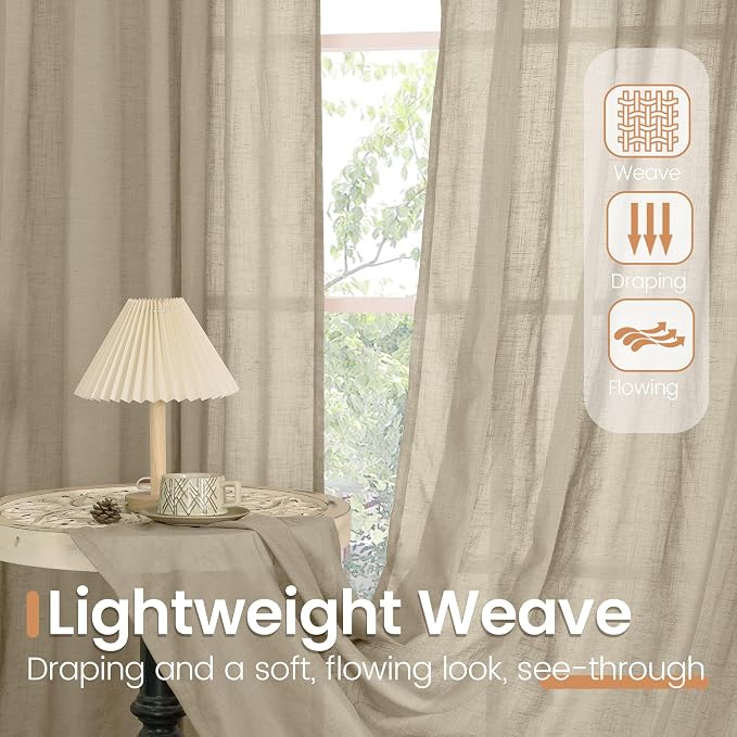 BGment 90 Inches Long Camel Linen Curtains - Image 4