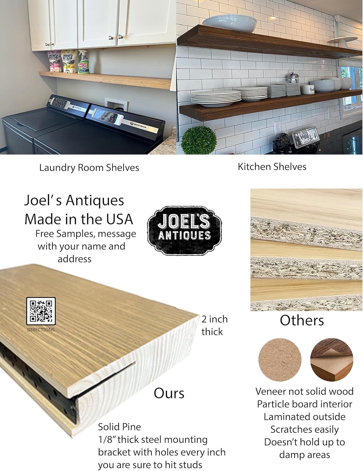 Joel's Antiques - 30 Inch Wooden Floating Shelves for Wall - 30x8x2 in - Made of Natural Wood - Heavy Duty Rustic Wall Shelves for Bedroom - Perfect for Living Room, Kitchen - Grey