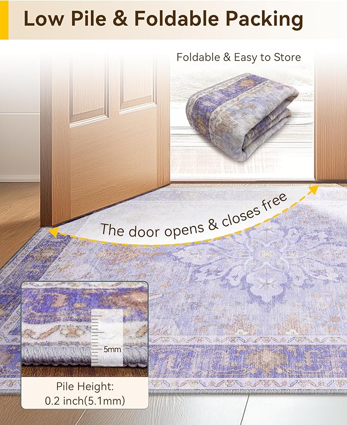 RELEANY Washable Area Rug, Small 2'x3', Water Repellent, Pet Friendly, Vintage - Image 5
