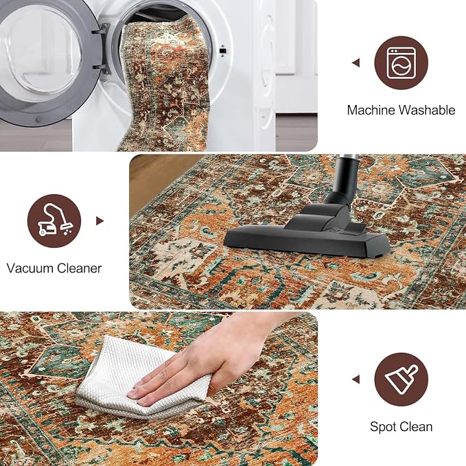 Yamaziot Washable Runner Rug, 2x4 Non-Slip Boho Vintage Hallway Kitchen Rug | - Image 5