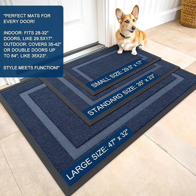 OLANLY Front Door Mat Outside 71x47, All-Season Heavy-Duty Rubber Doormat | Blue - Image 2