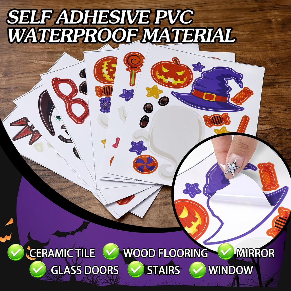 6 Sheet Halloween Stickers Clings Cute Ghost Decals Decor for Kids, Vintage Ghost Evil Pumpkin Reusable Window Stickers for Halloween Party Supplies Home Glass Decorations