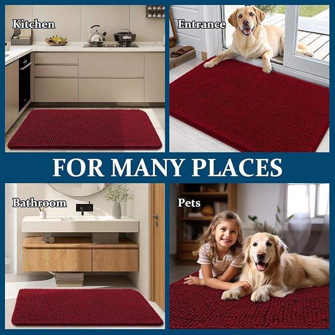 OLANLY Dog Door Mat for Muddy Paws 24x16, Super Absorbent Chenille Mud Mat | Red - Image 8