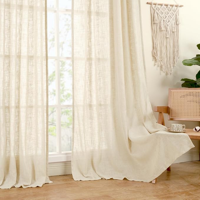 Semi Sheer Beige Linen Curtains 36 Inch Length - Image 9