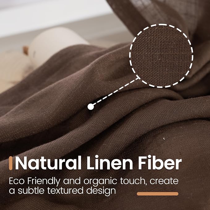 BGment Brown Linen Short Curtains 36 Inch Length - Image 3