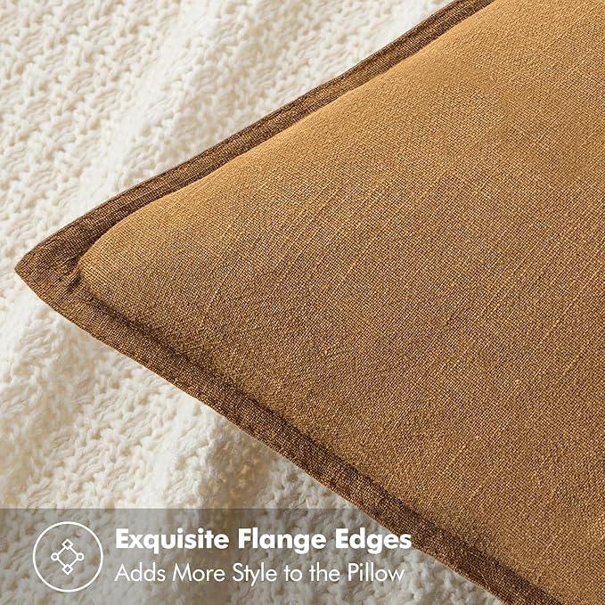 MIULEE Decorative Linen Euro Sham Pillow Covers 24x24 Hazel | Boho Farmhouse​ - Image 2