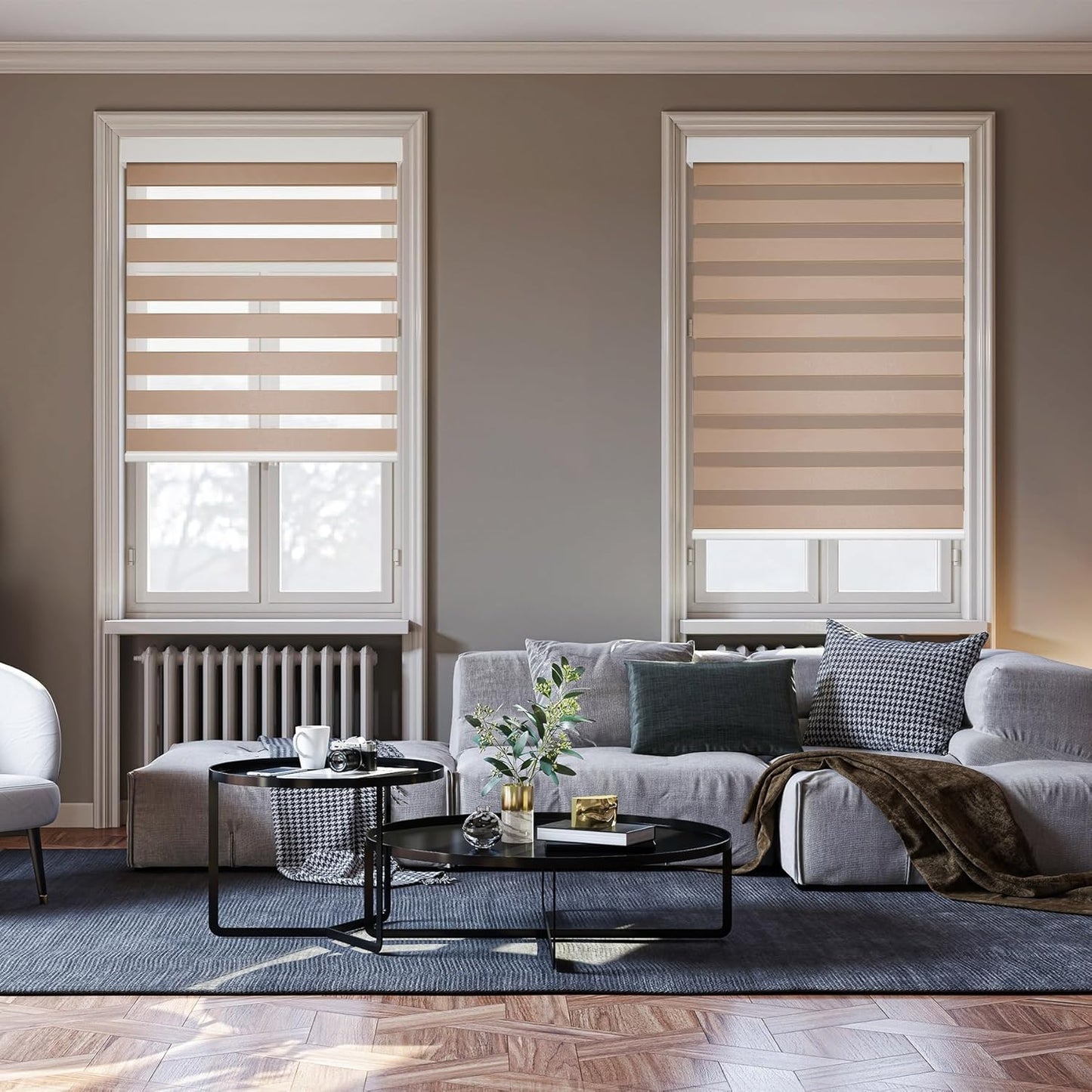 HESTIA Cordless Zebra Blinds Light Filtering Roller Shades UV Blocking Blackout Privacy Indoor Window Blind for Home Office Day and Night, Beige,44" W x 60" H