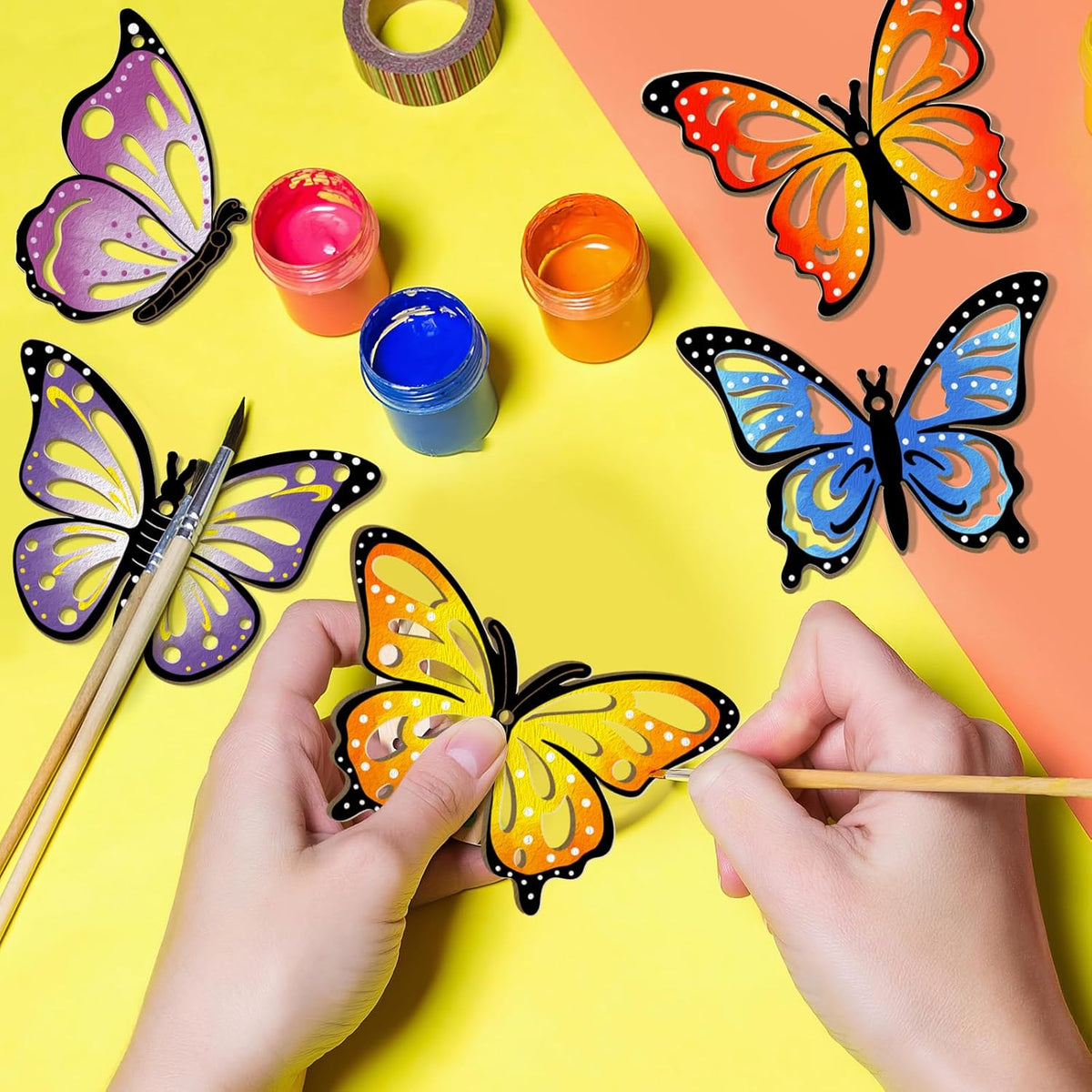 36PCS Wooden Hollow Butterfly Ornaments to Paint, 6 Styles DIY Blank Unfinished Wood Cutouts Ornament for Crafts Hanging Decorations Summer