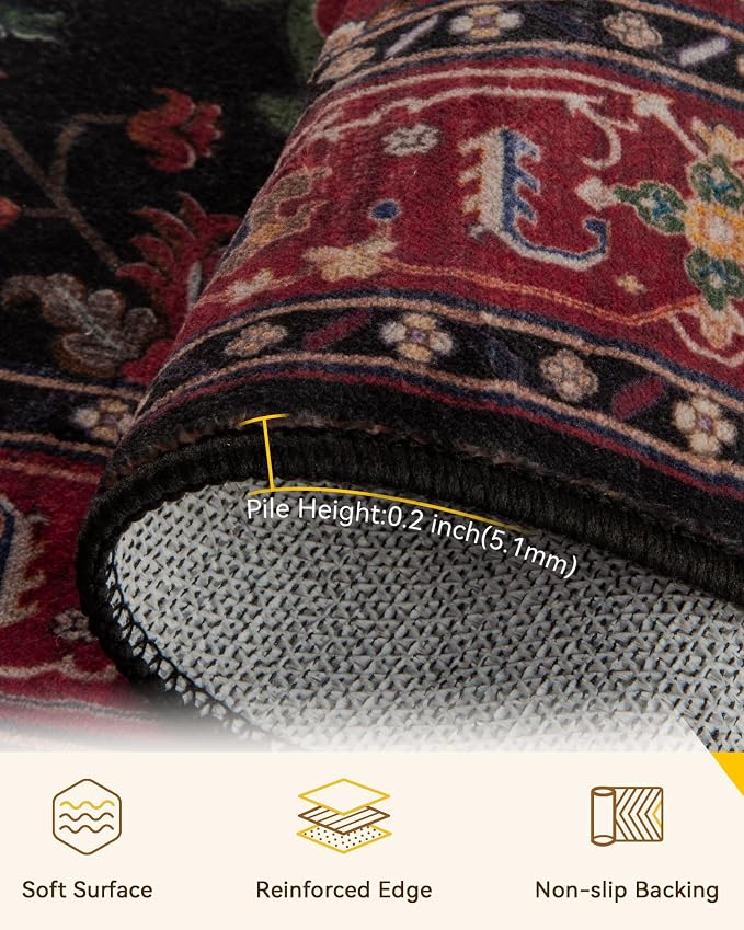 RELEANY Washable Area Rug, Water Repellent, Pet Friendly, Vintage Floral Boho - Image 5