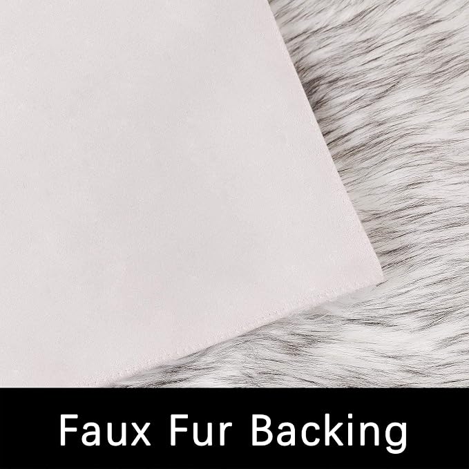 Latepis White and Grey Faux Fur Rug 3x5 Area Washable Fluffy Rugs - Image 3