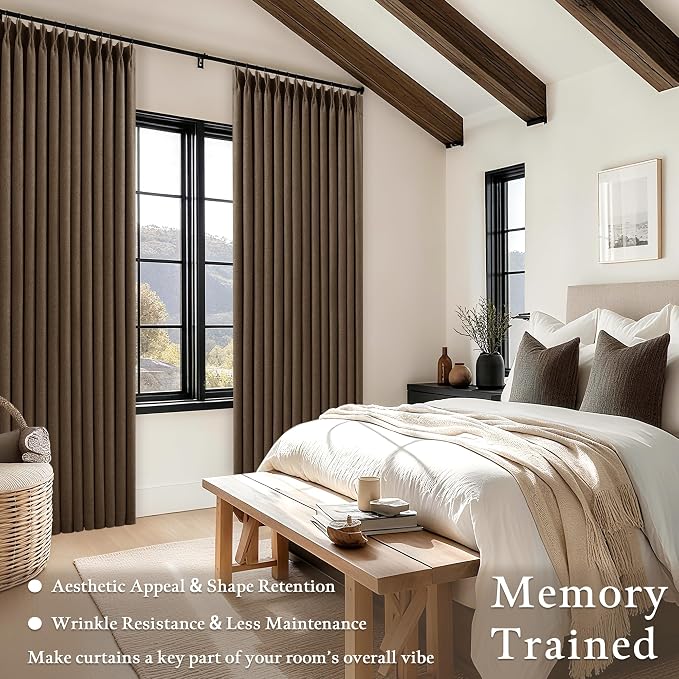 Dutch Cocoa 105 Inch Long Thick Linen Pinch Pleated 100% Blackout Curtains | - Image 4